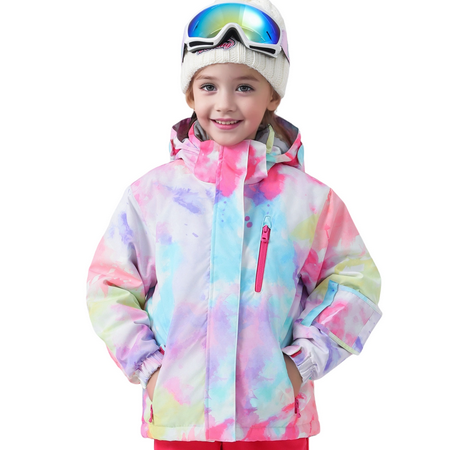 BGX Girls Ski Jacket Waterproof Insulated Warm Winter Snow Coat With Hooded Snowboard Skiing Jackets for Kids(5-6 Years, Watercolor)