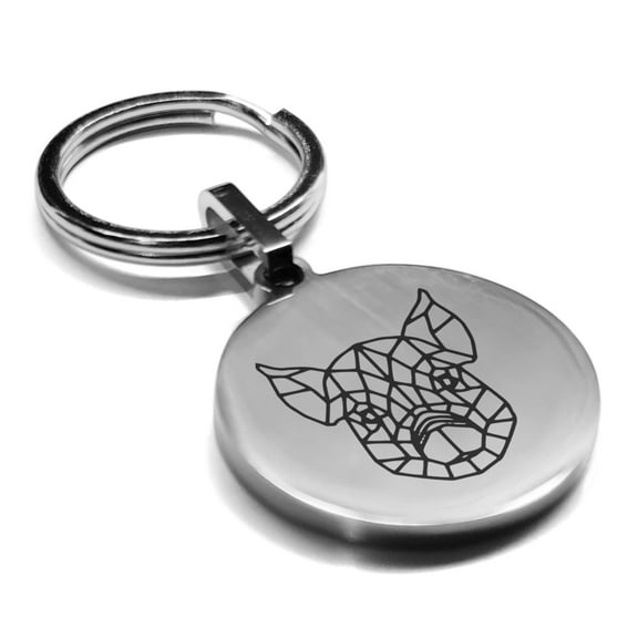 Stainless Steel Geometric Polygon Pig Animal Round Medallion Keychain Circle Ring