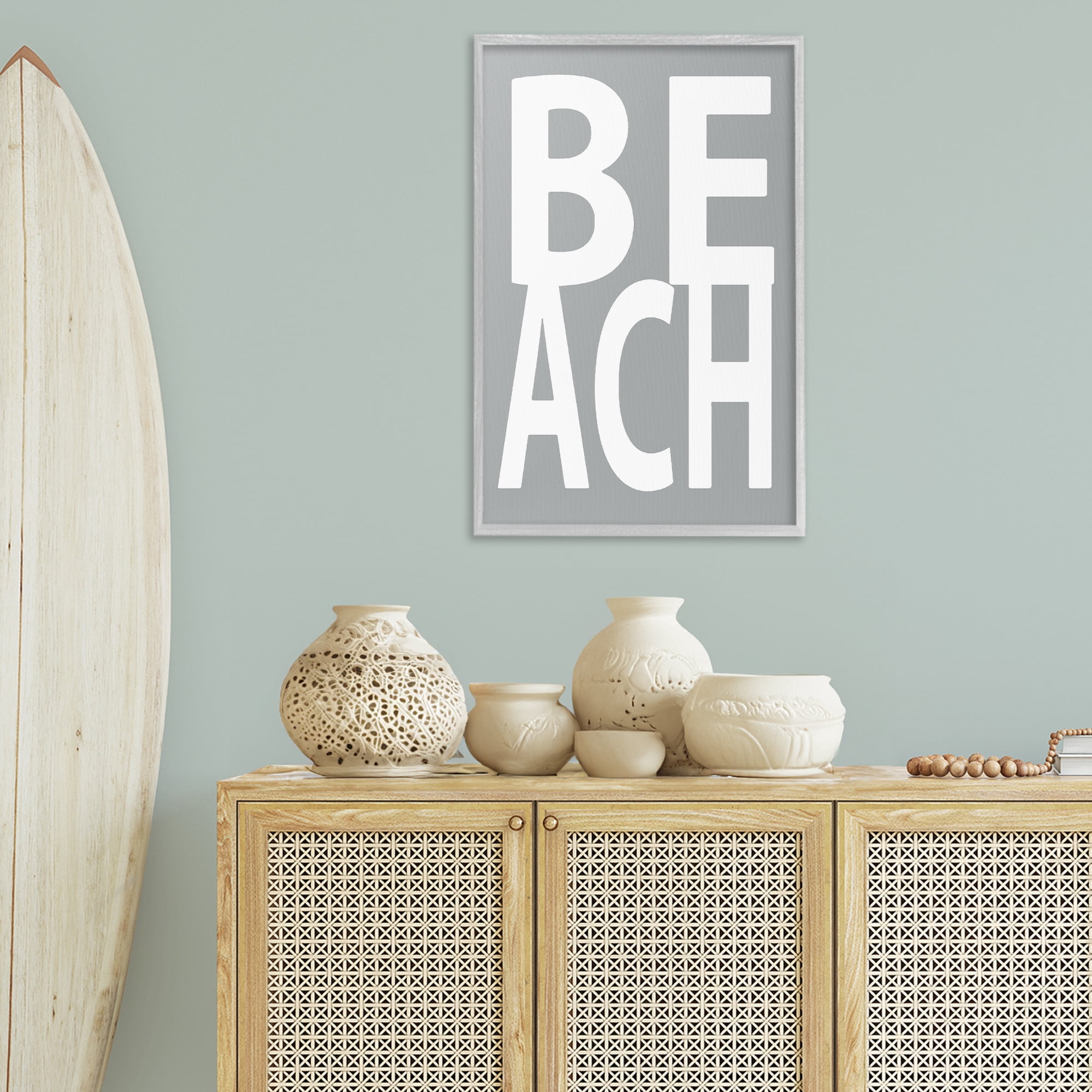 Stupell Industries Beach Word on Grey Typography Painting Gray Framed Art Print Wall Art, 20 x 30
