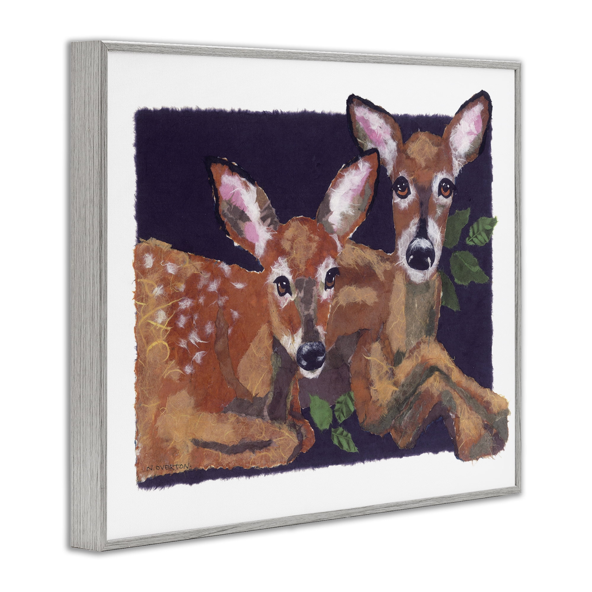 Stupell Industries Fawn Siblings Portrait Animals & Insects Painting Gray Framed Art Print Wall Art, 14 x 11