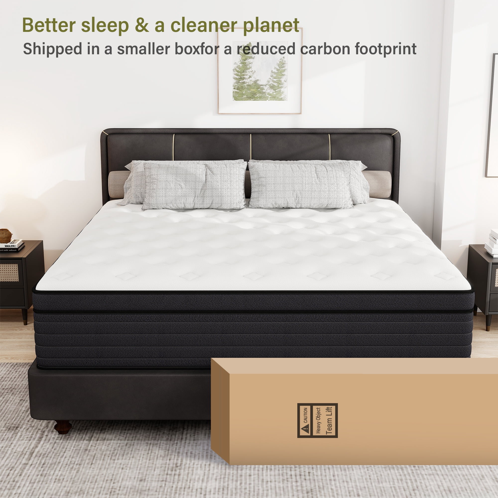 Kviwasha 14 inch King Mattress, Memory Foam & Spring Hybrid Medium Comfort King Size in a Box,Adult