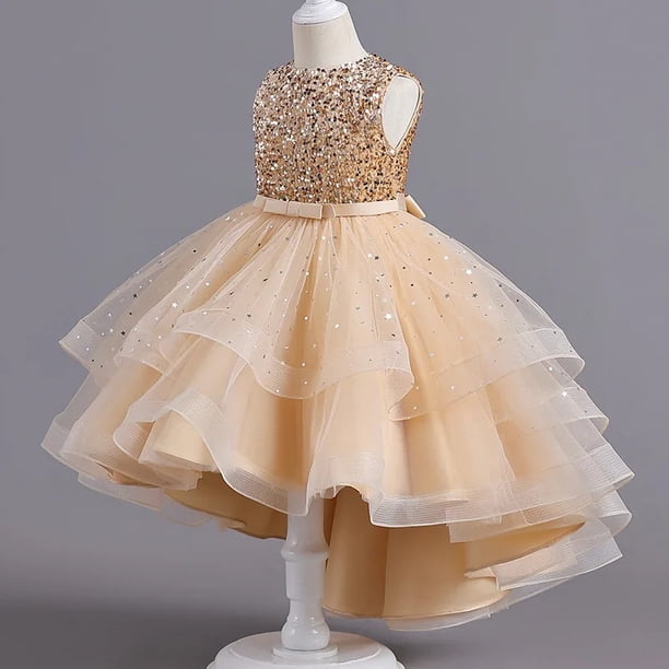 Vestido de princesa para niñas, vestido sin mangas con cola, vestido de novia de flores para niña, falda hinchada, desfile de moda para niños, Perfor de Piano