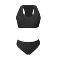 thumbnail image 4 of Women's High Waisted Bikini Sets Sporty Two Piece Swimsuits Scoop Neck Cheeky High Cut Bathing Suits Black L, 4 of 5