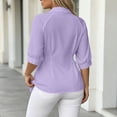 thumbnail image 6 of GERsome Womens Plus Size Button Down Shirts 3/4 Sleeve Collared V-Neck Trendy Pleated Tops Purple 2XL, 6 of 7