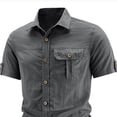 thumbnail image 4 of Fnnxeal Men Button Down Shirt Short Sleeve Summer Collared Cargo Pocket Casual Gray Shirts for Men Size XL, 4 of 4