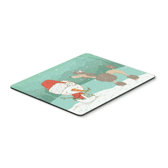 Chocolate Poodle Snowman Christmas Mouse Pad Hot Pad or Trivet