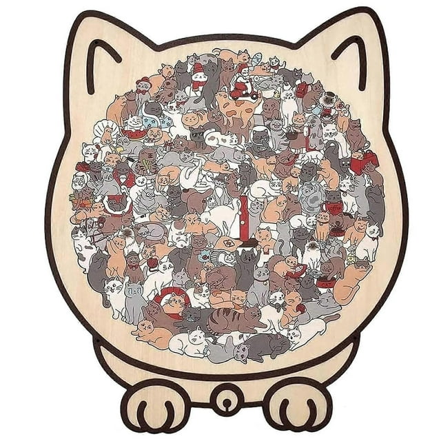 135pcs Irregular Morandi-Colored Cat Shaped Wooden Jigsaw Puzzle Unique Animal Shape Wooden Puzzles for Adults Kids Holiday Birthday Present Idea