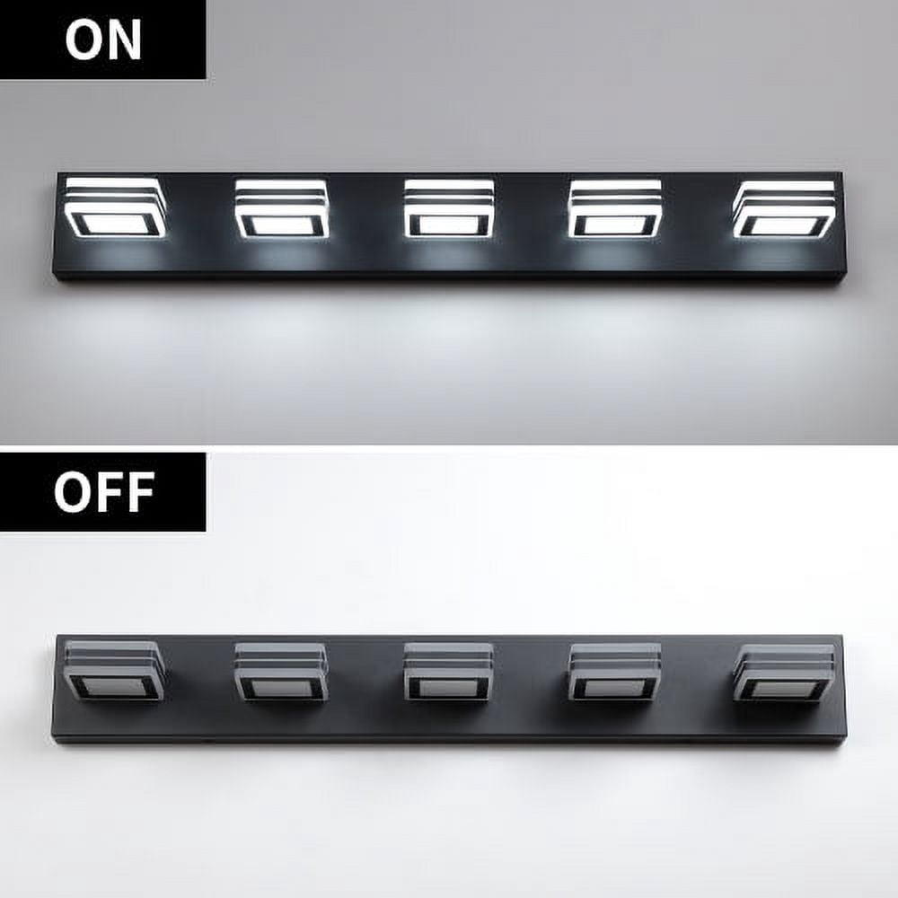 ACE-LIGHTS,Modern 5-Light(6000K) Rotatable & Dimmable LED Vanity Light with Acrylic Shades,Sleek Bathroom Wall Fixture for Bathroom,Dressing Room,Mirror Cabinet,Living Room,Bedroom(Black）