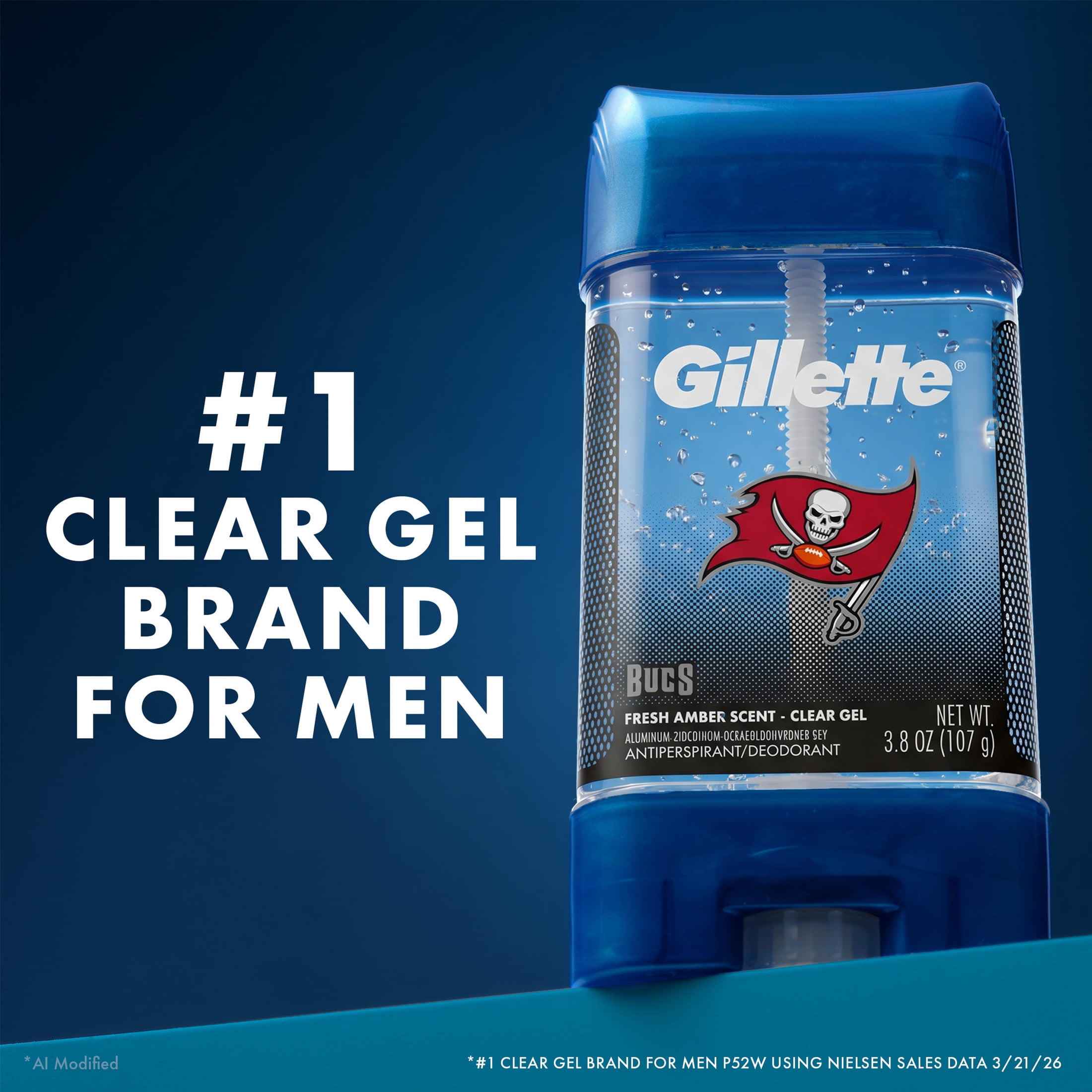 Gillette Tampa Bay Bucs Clear Gel Antiperspirant and Deodorant for Men Fresh Amber Scent 3.8oz