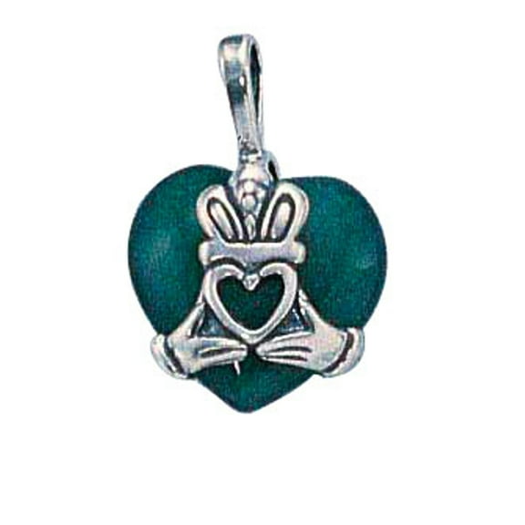 Sterling Silver 16" .8mm Box Chain Green Agate Claddagh Pendant Necklace