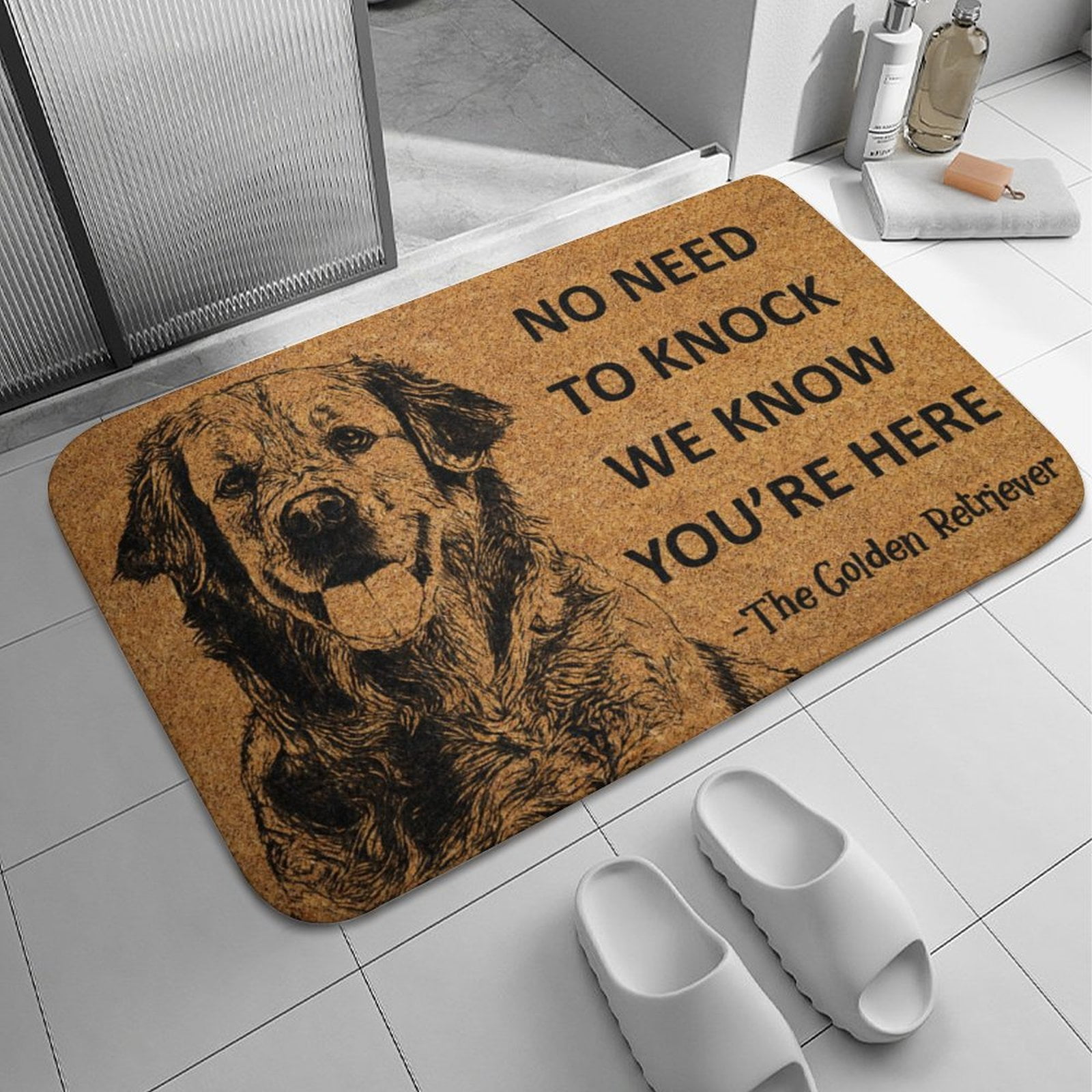 The Golden Retriever Door Mat, We Know You ARE Here The Golden Retriever Dog Door Mats, Funny Doormat Welcome Mat Funny Door Mat Outdoor Decor,Indoor Doormat,Coral Velvet Rug 17”x30”