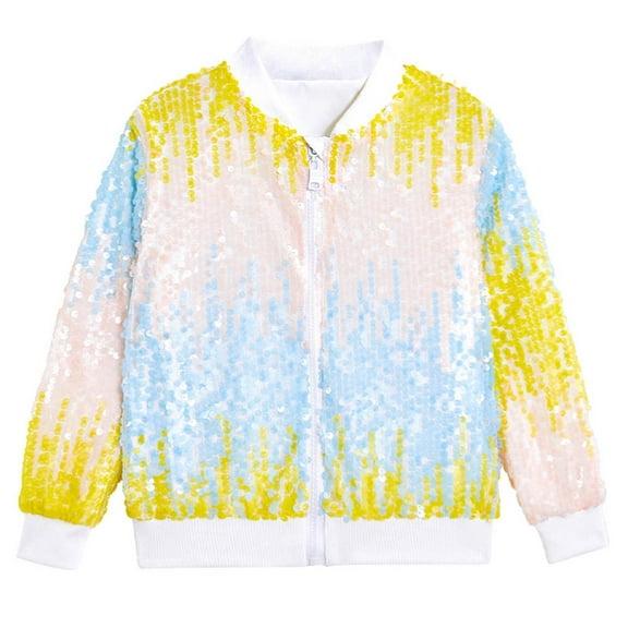 Kids Outerwear Coats Sequin Jackets Girls Solid Color Long Sleeve Zip Up Jacket For Kids Christmas Shiny Fashion Clothes