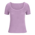 thumbnail image 5 of Sales Today Clearance Womens Basic Short Sleeve Slim Fit T Shirts Ndbuld Women's Casual Solid Color Short-Sleeved U-Neck Top,Purple,S, 5 of 5