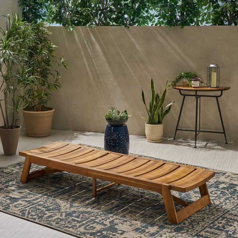 Acacia Wood Outdoor Chaise Lounge with 4-Position Adjustable Backrest, Patio Lounger Chair Sun Lounger Recliner Chair for Poolside, Balcony