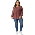 thumbnail image 3 of DARING DIVA Women's Plus Lace Crew Neck Long Sleeve Casual Blouse 1X Purple Red, 3 of 6