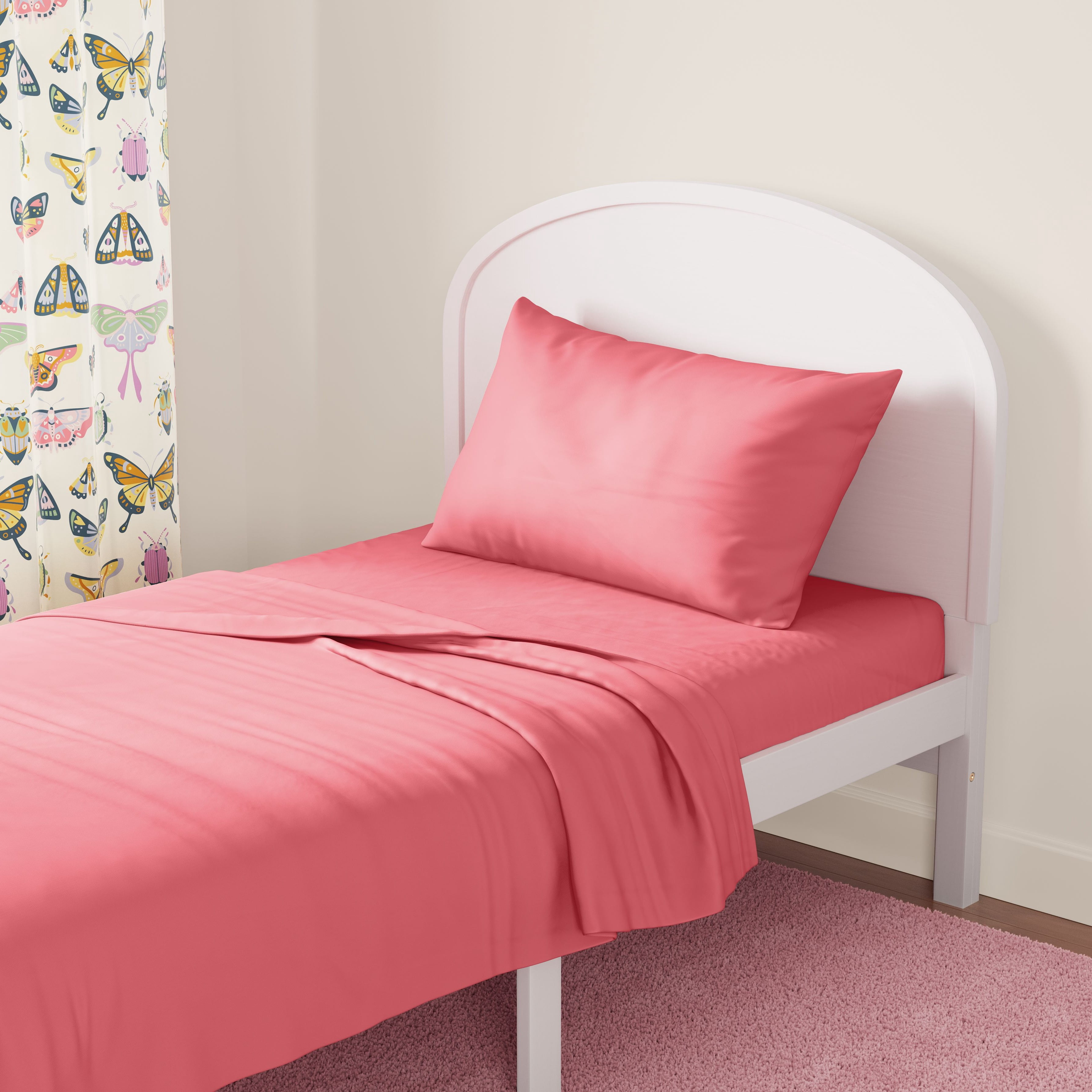 Mainstays Kids Microfiber Bed Sheet Set, Twin, Pink, 3 Pieces