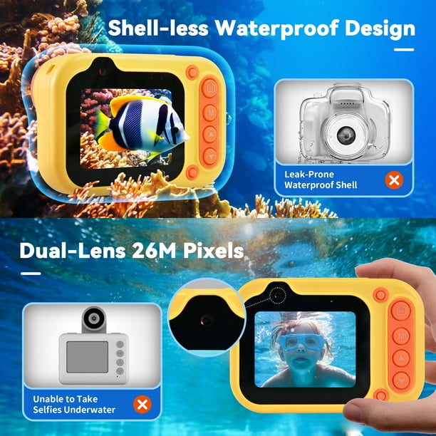 Kids Waterproof Camera Kids Underwater Camera Toys with 26M Pixel Front and Rear Cameras 10x Zoom 2K Video Pool Toys Camera Toys For Kids Gift For Boys Girls Walmart Business Supplies
