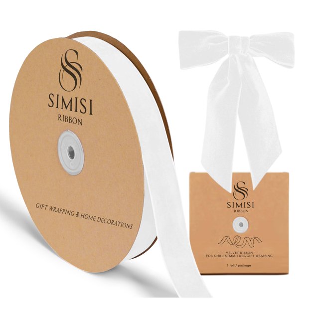 Cinta de Terciopelo SIMISI RIBBON Blanca 2.5 cm 22.86 m Navidad