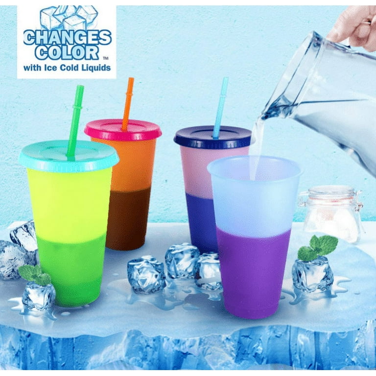 Cheers US 401ml Color Changing Cups with Lids: Kids Cold Water Drinking Cups Reusable Plastic Tumbler, Size: 15.4, Clear