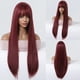 thumbnail image 2 of Pelucas largas de color rojo vino para mujer, pelo sintético suave y liso Natural colorido con flequillo, uso diario en fiestas, fibra de alta temperatura, 2 of 4