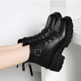 thumbnail image 5 of Lovskoo 2024 Ankle Boots for Women Round Toe Thick Fleece Warm British Korean Style Fall And Winter Heightening Thick Sole Fall And Winter Short Boots Black, 5 of 8
