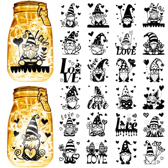 24Pcs 24 Styles PVC Self Adhesive Stickers Waterproof Embossed Decals for DIY Scrapbooking Card Making Gnome 100x90mm 1pc/style