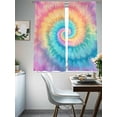 thumbnail image 3 of Colorful Tie Dye Semi Sheer Window Curtains 72 Inches Long, Rainbow Ombre Abstract Pattern Art Rod Pocket Voile Chiffon Curtain Light Filtering Drapes for Living Room, Kitchen, 52"x72", 2 Panels, 3 of 9
