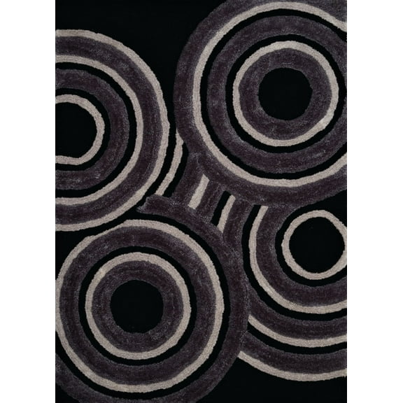 Designer Home Suave Area Rug 2100-20570 Records Black Geometric Swirls 5' 3" x 7' 2" Rectangle