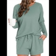 thumbnail image 1 of Conjunto de Pijama para Mujer, de Punto Gofre, Informal, de Dos Piezas, con Bolsillos Verde S, 1 of 9