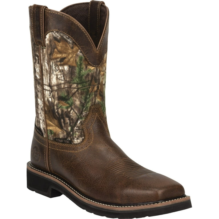 justin men s stampede waterproof camo pull on work boot square composition toe wk4677 Walmart