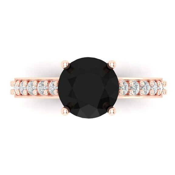 2.3 ct Round Cut Natural Onyx Solitaire with Accents Engagement Ring for Women in 14K Rose Gold