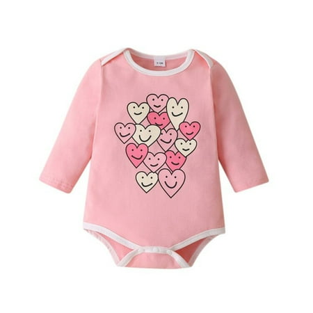 

MELDVDIB Baby Romper Infant Baby Girls Valentine Love Heart Smiling Face Printing Bodysuit Romper Gift on Clearance