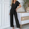 thumbnail image 3 of AWXNJUX Jumpers for Women Women's Jumpsuit Casual Short Sleeve Wrap V Neck Belted Wide Leg Pants (Black,M), 3 of 6