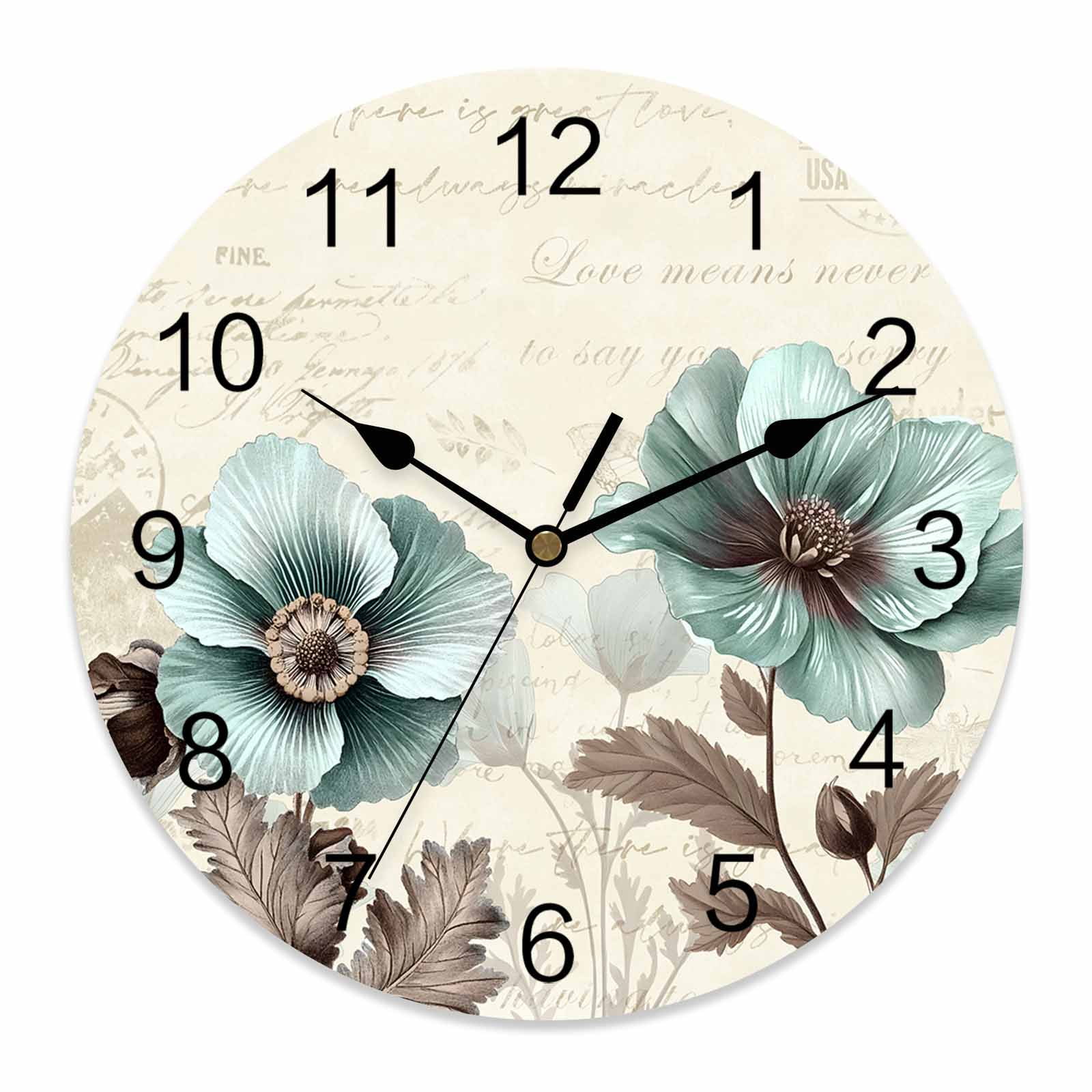 10 Inch Victorian Style Wall Clock, Vintage Blue Flowers Broccoli Battery Operated Silent Non Ticking Clocks, Easy to Read Round Wall Clock for Kitchen/Living Room/Bedroom/Bathroom