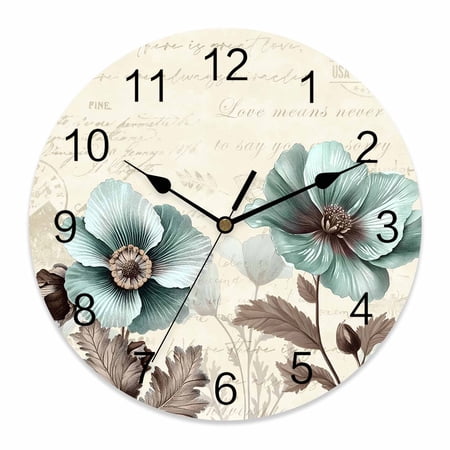 10 Inch Victorian Style Wall Clock, Vintage Blue Flowers Broccoli Battery Operated Silent Non Ticking Clocks, Easy to Read Round Wall Clock for Kitchen/Living Room/Bedroom/Bathroom