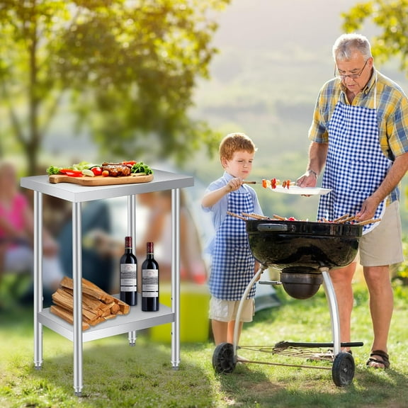 COZONY 12x24" Stainless Steel Prep Table, Adjustable Undershelf & Pre-Installed Feet, 2-Tier Commercial Worktable