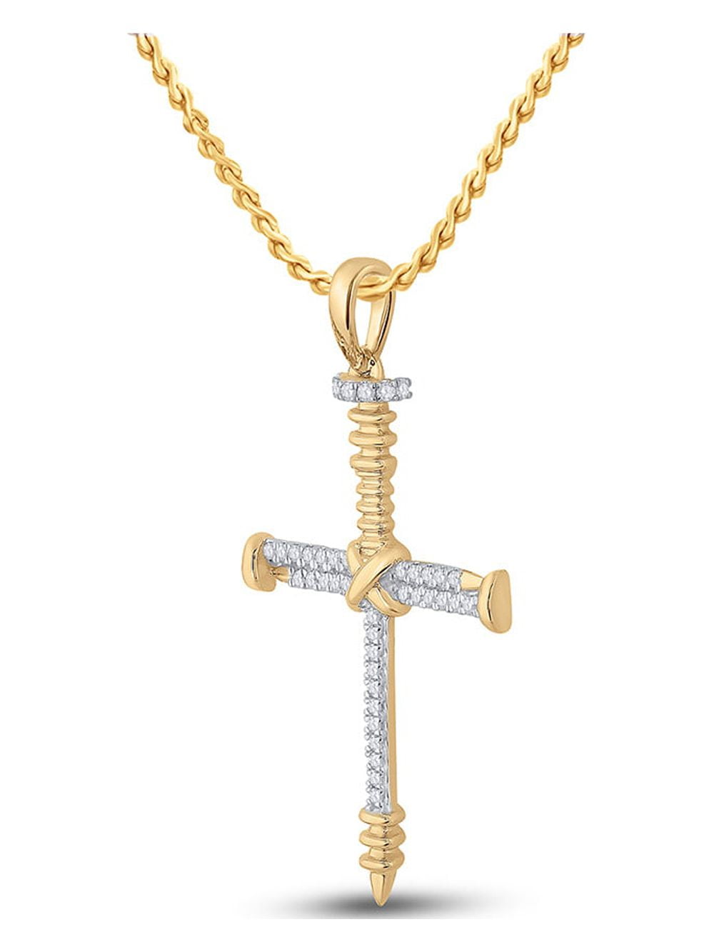 Diamond Queen 10kt Yellow Gold Mens Round Diamond Nail Cross Charm Pendant 1/5 Cttw
