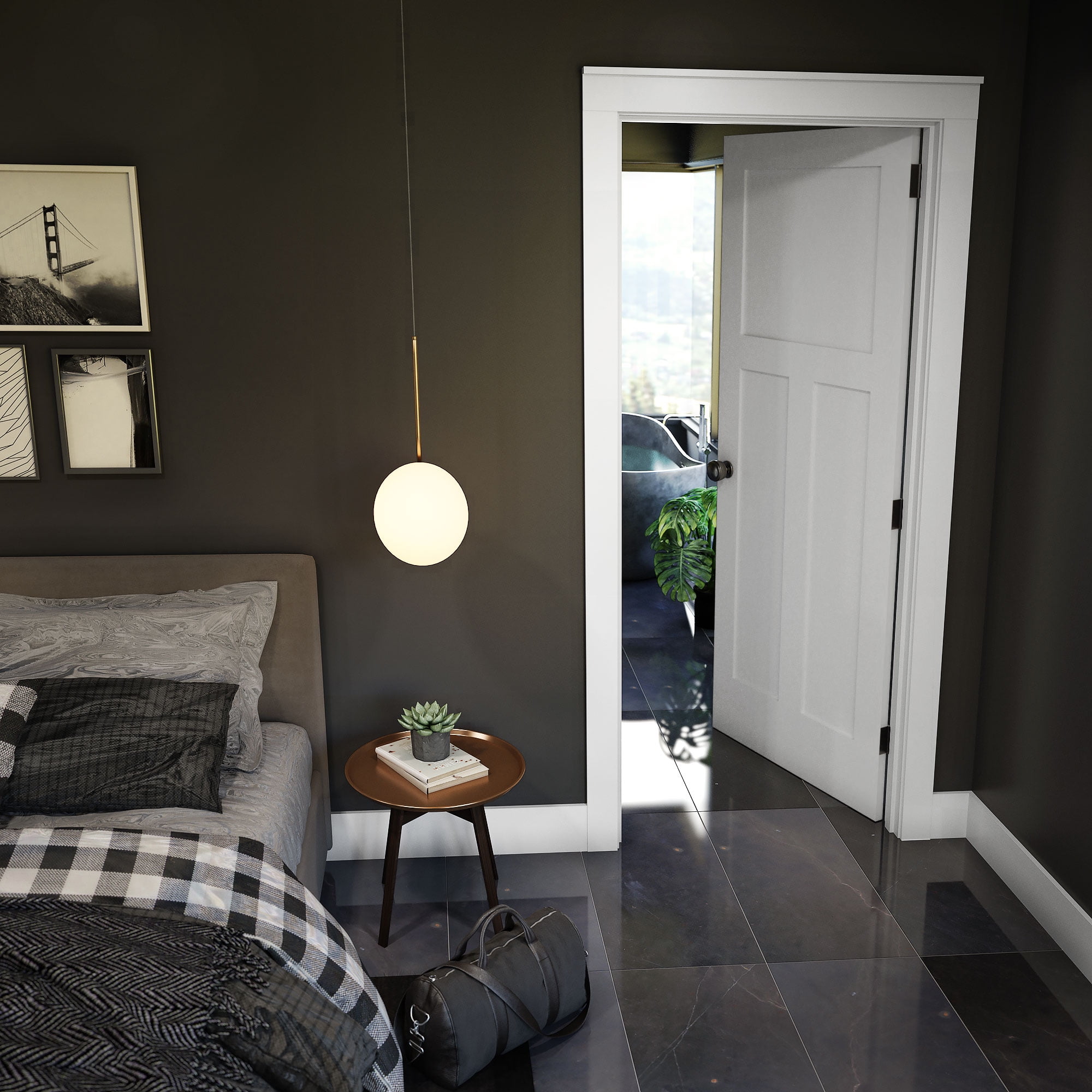 EightDoors 80" x 28" x 1-3/8" 3-Panel Craftsman Shaker White Primed Solid Wood Core Interior Slab Door
