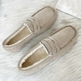 thumbnail image 6 of Xfvqtps Womens Moccasin Slippers Plush Fleece Line Suede Upper Simplicity Solid Color Slip On Comfortable Non Slip Warm Winter Flock Shoes Soft Flat Bottom Doudou Shoes Khaki, 6 of 8