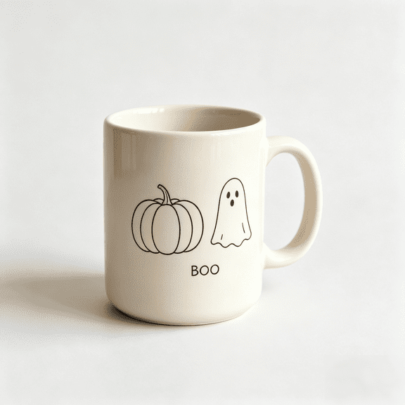 11oz Cute Halloween Ceramic Coffee Mug, Minimalist Ghost Pumpkin BOO Pattern Cup, Novelty Fall Holiday Tea Mug, Halloween Decor and Gift for Home Office