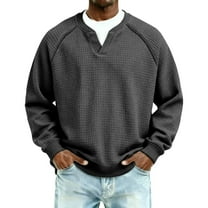 Qwertyu Men's Waffle Long Sleeve Shirts V-Neck Thermal Undershirt Base Layer Tops Winter Knit Pullover Sweaters Black L