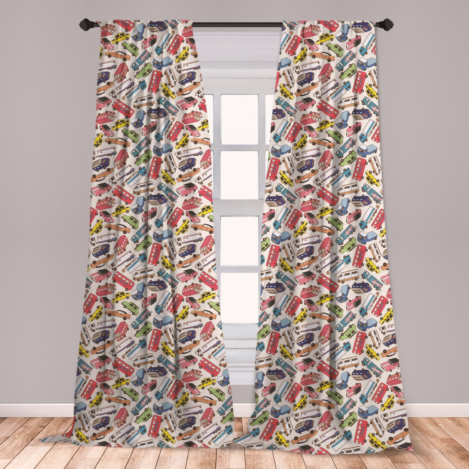 Cars Curtains 2 Panels Set, Transport and Logistics Theme ...