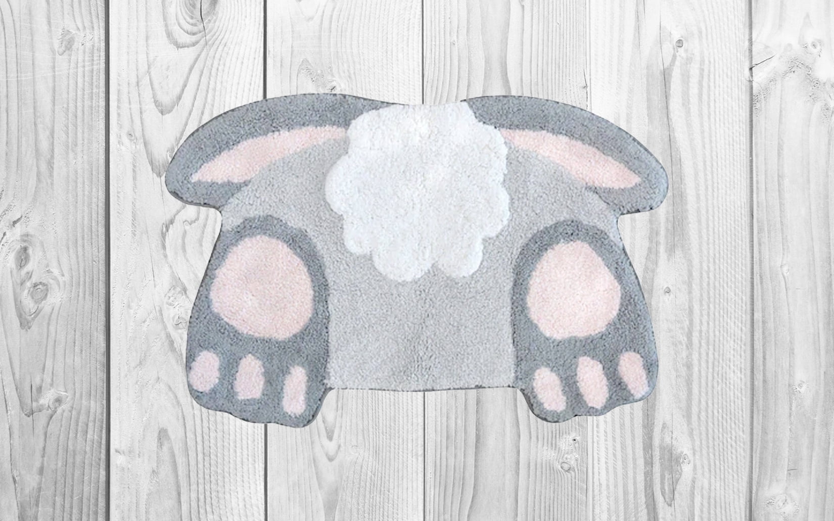 Celebrate Easter Bunny Tail Bath Rug, Spring Bathroom Decor, Plush Cotton Pile 20 x 30 Inches
