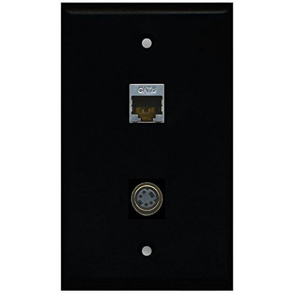 RiteAV - Black 1 Port S-Video 1 Port Shielded Cat6 Ethernet Wall Plate
