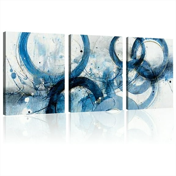 Blue Wall Art Abstract Wall Decor Pictures for Living Room Wall Decoration Print Pictures Canvas Framed Artwork Minimalist Paintings for Office Above Bed Wall Decor 12x16x3pcs