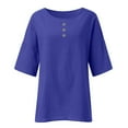 thumbnail image 5 of WIZUTIZ Plus Size Tops for Women up to 65% Off Basic Summer-Beach Fashion Tshirt Solid Plain Short Sleeve T-shirt Loose Fit V-Neck Fluffy Blouse Work Out Trendy Tops Cotton Linen Ladies Tshirts Blue, 5 of 5