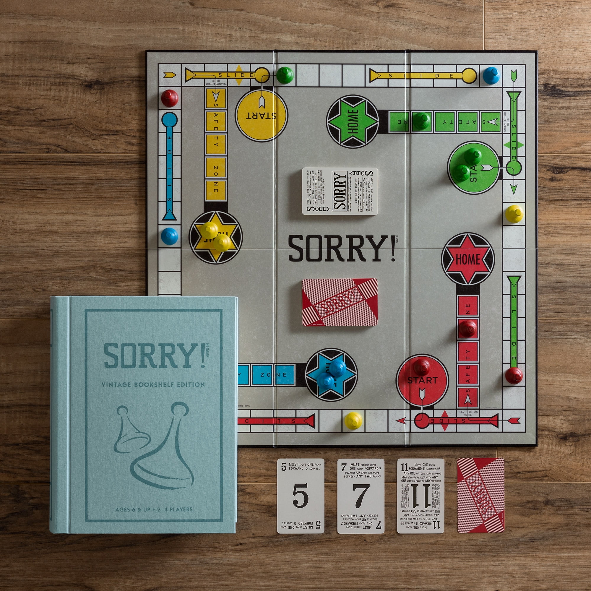 WS Game Company Candy Land, Chutes and Ladders, Connect 4, and Sorry! Vintage Board Game Bookshelf Collection