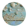 thumbnail image 4 of WYYP  Seashell Round Tablecloth, Summer Ocean Starfish on Blue Wooden Board Print, Coastal Beach Sand Circular Table Cover 60 Inch for Dining Kitchen Outdoor Parties Decor 54-58, 4 of 8