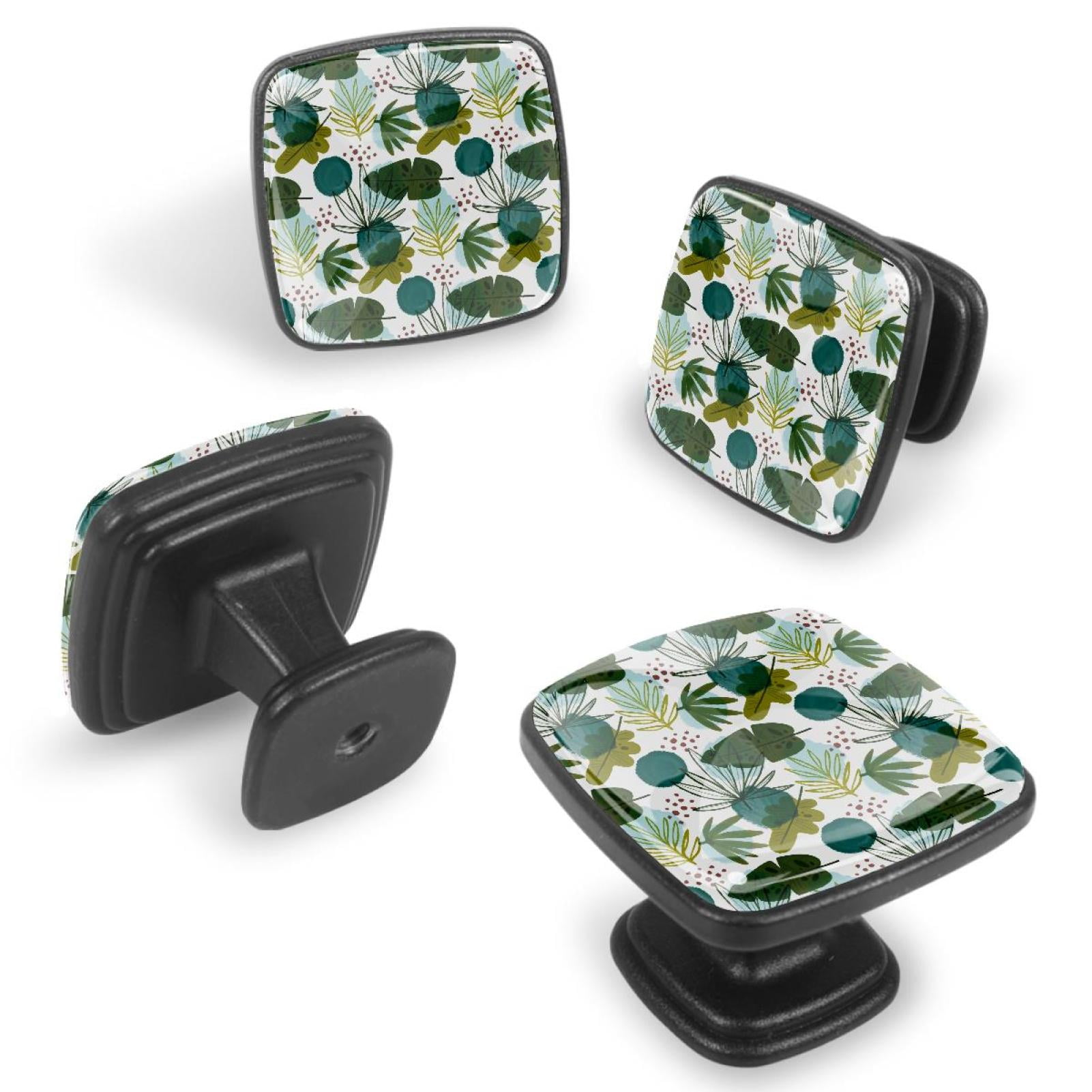 4 Pcs Cabinet Handle Drawer Pulls Plant Leaves Pattern Knobs with Screws Square Furniture Office Cabinet Knob Decoration