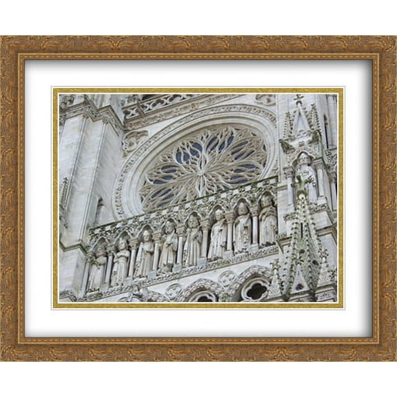 Fa?ade of the Cathedral Notre Dame 2x Matted 34x28 Large Gold Ornate Framed Art Print by The Cityscape Art Print Series